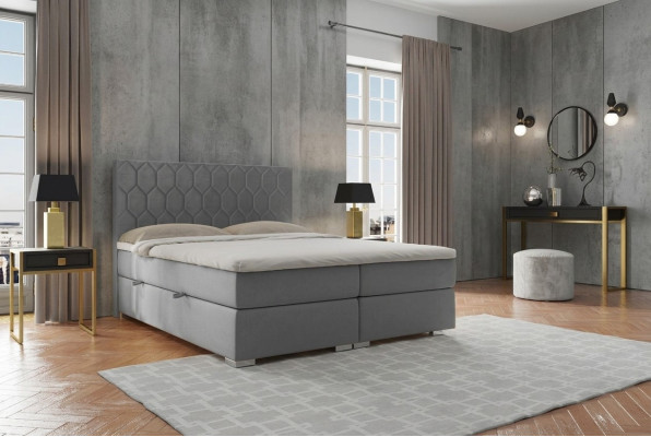 Boxspringbed Hotel Dubbel 180x200cm Luxe Bedden Gestoffeerde Functionaliteitskast Grijs