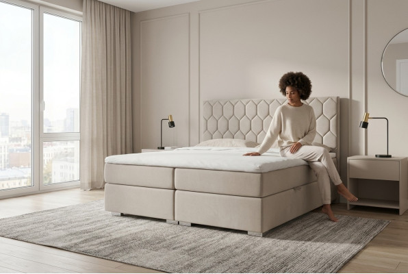 Boxspringbed Hotel Luxe Bedden Bekledingsfunctie Box Beige Dubbel 180x200