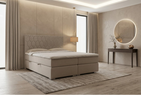 Boxspringbed Hotel Luxe Bedden Bekledingsfunctie Box Beige Dubbel 180x200