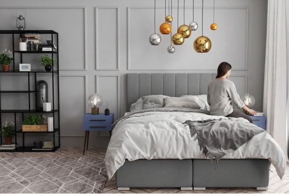 Boxspringbed Hotel Dubbele Bedden Ontwerp Gestoffeerde Doos Functie Grijs