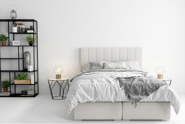 Boxspring Bed Hotel Dubbele Luxe Bedden Gewatteerde Bedlade Functie Beige Nieuw