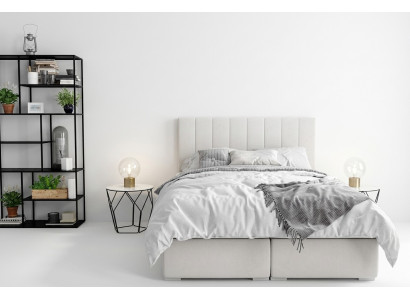 Boxspring Bed Hotel Dubbele Luxe Bedden Gewatteerde Bedlade Functie Beige Nieuw