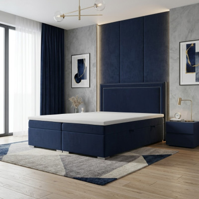 Boxspring Bed Hotel Dubbel Design Bedden Luxe Bekleding Kast Functie Blauw Nieuw
