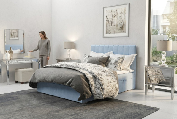 Boxspring Bed Hotel Dubbel Blauw Fluweel Luxe Bedden Gestoffeerde Bedlade 180x200