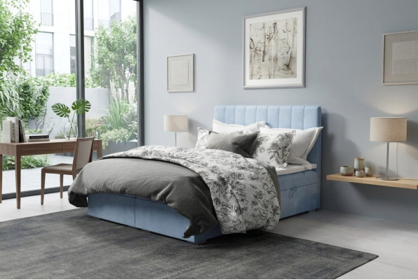 Boxspring Bed Hotel Dubbel Blauw Fluweel Luxe Bedden Gestoffeerde Bedlade 180x200