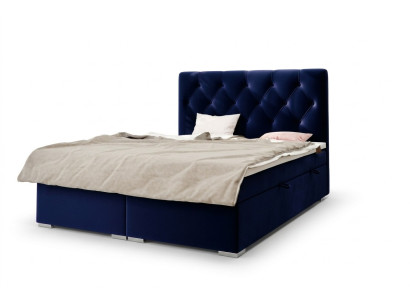 Boxspring Bed Hotel Dubbel Blauw Textiel Luxe Bedden Gestoffeerd Bed Opbergbox Functie