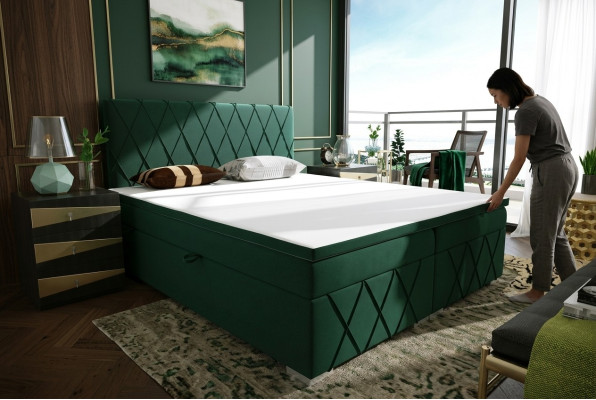 Tweepersoonsbed Compleet Set Matras Boxspring Topper Bedden Functie Kast Groen