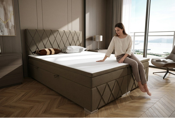 Boxspring Bed Hotel Dubbel Fluweel Luxe Bedden Gestoffeerde Bedlade Functie Bruin