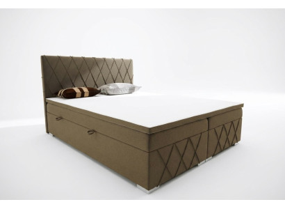 Boxspring Bed Hotel Dubbel Fluweel Luxe Bedden Gestoffeerde Bedlade Functie Bruin