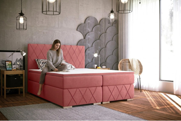 Compleet set matras & topper boxspring bed roze bekleding 180x200cm bedden nieuw
