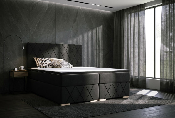 Compleet set matras & topper boxspring bed zwart gestoffeerd 180x200cm Bedden