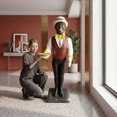 Butler-figuur standbeeld figuren standbeelden sculptuur restaurant hotel 95 cm plank nieuw