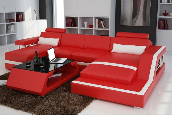 Ontwerper hoekbank bank woonlandschap Groot modern leren bank + USB bankbekleding