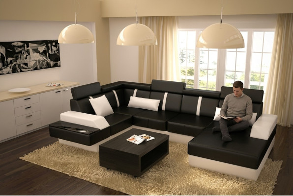 Designer woonlandschap hoekbank + USB bankstel bekledingsset leren bank banken nieuw
