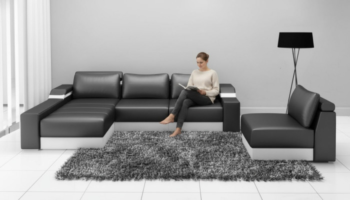 Hoekbank hoekbank met USB-bekleding lederen set woonlandschap Chaiselounge