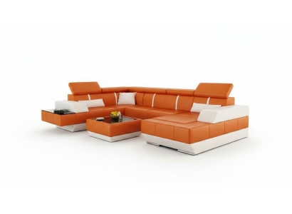 Ledersofa + USB Sofa Hoekbank Leren Bank Posterhoek NIEUWwoonlandschap