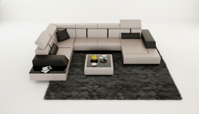 Ledersofa + USB Woonlandschap Bank Hoekbank Leren bank Poster Hoek Bank Nieuw