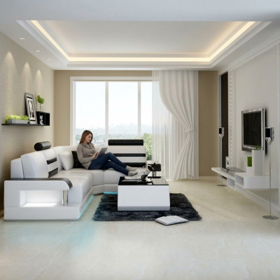 Leren bankstel met USB, hoekbank hoekbank modulair ontwerp Moderne bank L6016D