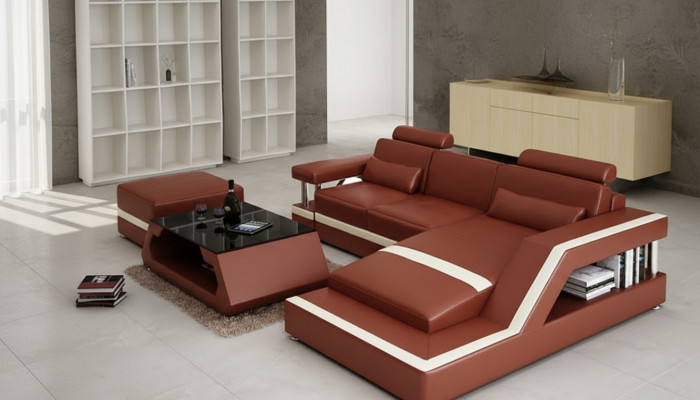 Leren bank met USB woongebied hoekbank hoek garnituur ontwerp Modern Sofa L6002E.