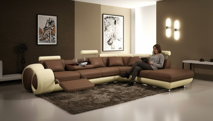 Leren bankstel met USB woonlandschap hoekbank hoekstel modern design bank A1163C