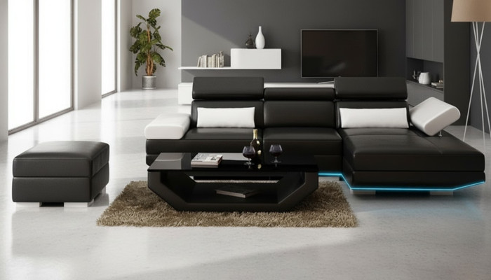 Leren hoekbank L-vorm + USB woonlandschap hoekbank set Design Modern Bank K5009D Echtleren hoekbank L-vorm + USB leeflandschap hoekbank set Design Moderne Bank K5009D