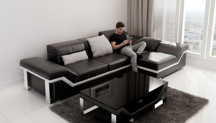 Ledersofa Bank met USB, woonlandschap hoekbank stel Modern design bank K5007F