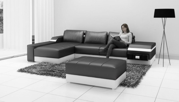 Hoekbank + USB-hoekbank Bank Bank bekleding Leren waarnemend loungebank.