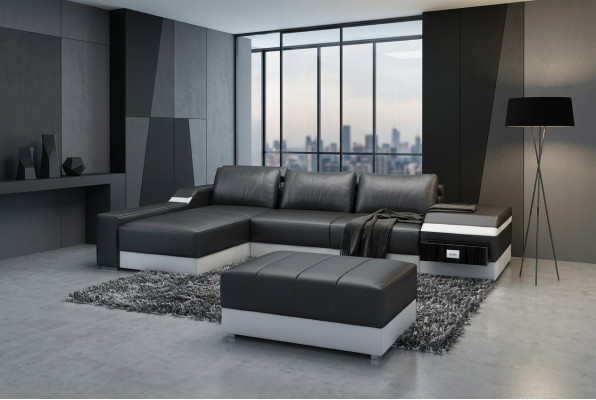 Hoekbank + USB-hoekbank Bank Bank bekleding Leren waarnemend loungebank.
