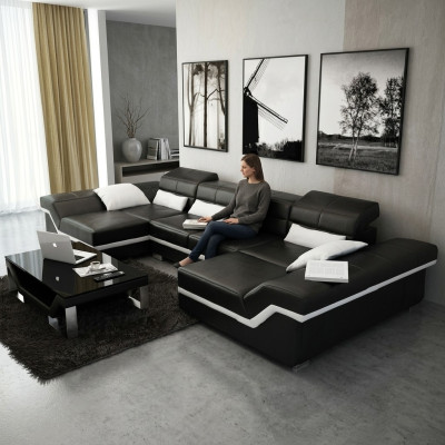 XXL Leren bank met USB hoekbank Woonlandschap Grote bank leren sofa bekleding Nieuw  XXL leren bank met USB hoekbank Woongebied Grote bank leren bank bekleding Nieuw