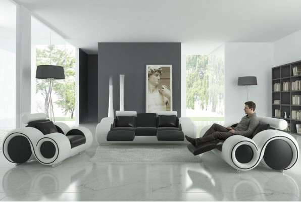 Leren bank met USB woonlandschap 3+2+1 zits bankstel Design Modern Sofa A1163D