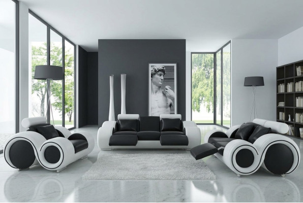 Leren bank met USB woonlandschap 3+2+1 zits bankstel Design Modern Sofa A1163D