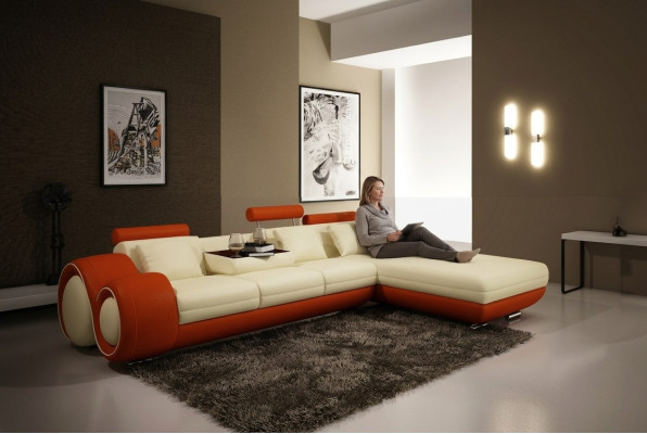 Leren bank met USB woonlandschap hoekbank hoekmeubilair design moderne bankstel A1163E