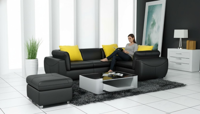 Leren bankstel met USB woonlandschap hoekbank hoekcombinatie design modern bankstel F3014C.
