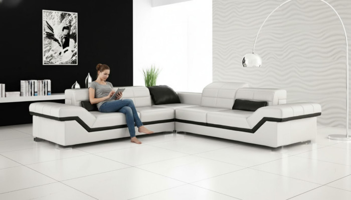 Leren bankstel XXL woonkamerbank ontwerp bankstel met USB hoekbank bankstel wit