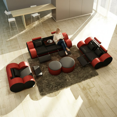 Leren bankstel 3+2+1 zits met USB Relax bank Bankstel Woonkamerset MADRID