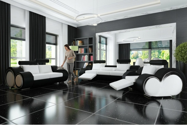 Sofaset + USB-bekleding 3+2+1 bankstel Designer Lounge Relax-bekledingsset