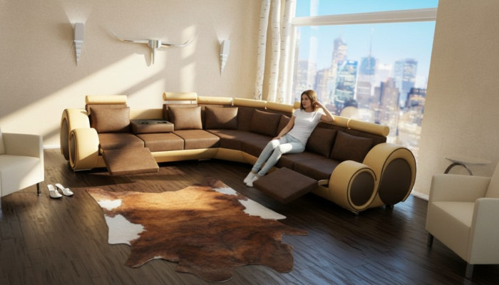 TEXTIELEN BANK + USB, DESIGNBANK HOEKSOFA WOONLANDSCHAP HOEK NIEUWE BEKLEDING LEDER