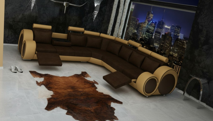 TEXTIELEN BANK + USB, DESIGNBANK HOEKSOFA WOONLANDSCHAP HOEK NIEUWE BEKLEDING LEDER