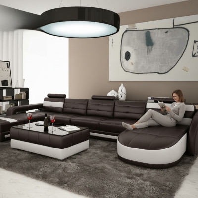 LEREN HOEKBANK MET USB-ONTWERP PISA WOONBANK U-VORM COLO 3