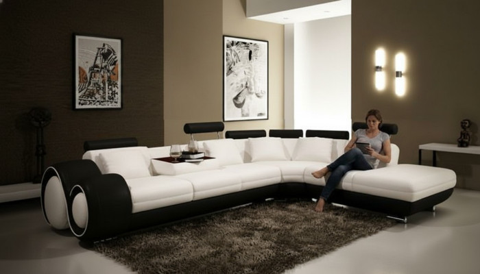 LEDER BANKSTEL USB SET SOFA WOONLANDSCHAP ZWART/WIT Maatwerk
