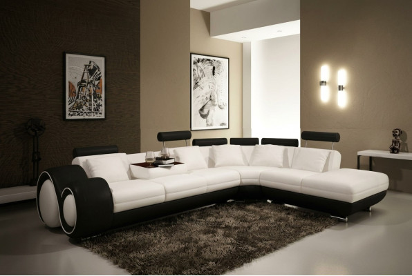 LEDER BANKSTEL USB SET SOFA WOONLANDSCHAP ZWART/WIT Maatwerk