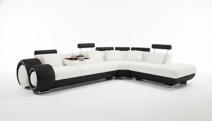 LEDER BANKSTEL USB SET SOFA WOONLANDSCHAP ZWART/WIT Maatwerk