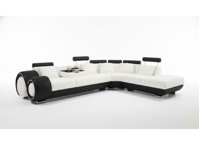 LEDER BANKSTEL USB SET SOFA WOONLANDSCHAP ZWART/WIT Maatwerk