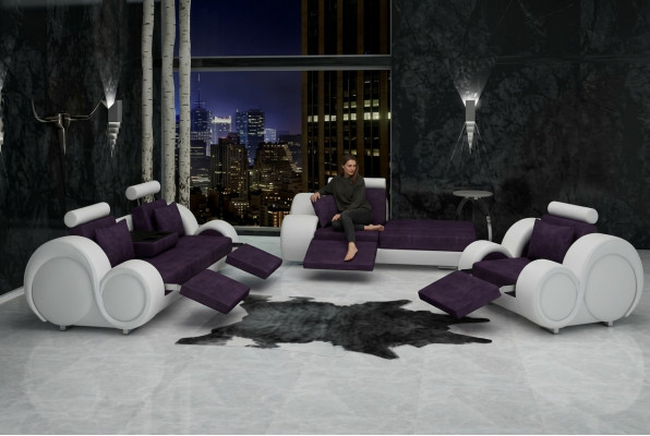 Sofa set van leer & textiel stof + USB, bankstel 3+ chaise + 1 woonlandschap