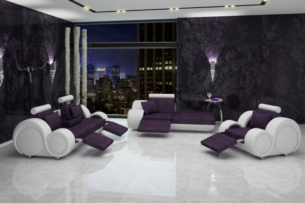 Sofa set van leer & textiel stof + USB, bankstel 3+ chaise + 1 woonlandschap
