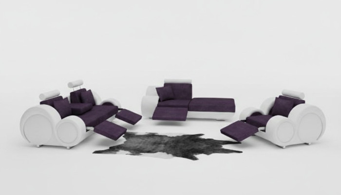 Sofa set van leer & textiel stof + USB, bankstel 3+ chaise + 1 woonlandschap