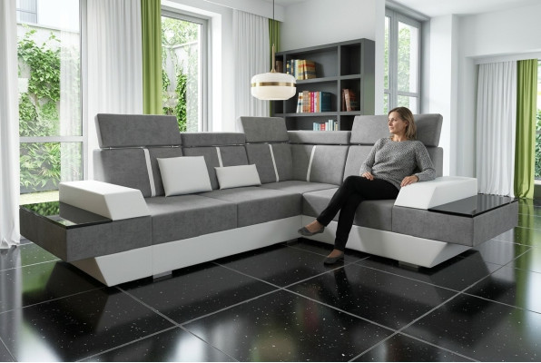 Ontwerper hoekbank woonlandschap bank met USB bank stof textiel leer Gepatenteerd