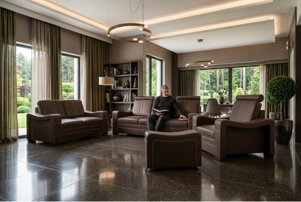 LEDERSOFA Op maat gemaakt SOFA SOF 3+2+1 USB BANKSTEL BEKLEDING SET Nieuw