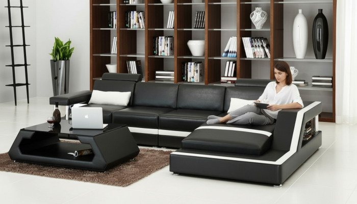 LEDERSOFA XXL WOONLANDSCHAP SET USB LEDEREN HOEKBANK Maatwerk HH4