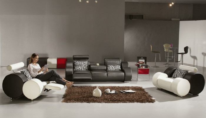 LEDEREN BANKSTEL MET USB LEER GARNITUUR 3+2+1 ZITS BANKSTEL ONTWERP SOFA NIEUW